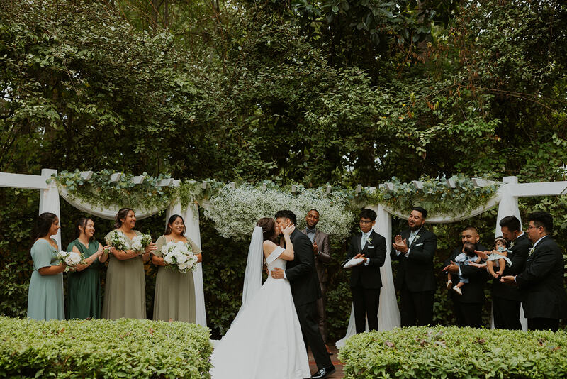 shades of green garden ceremony with baby's breath cloud