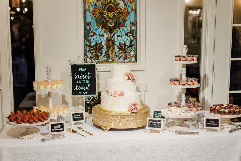 Four Oaks' mini desserts and 3-tier wedding cake