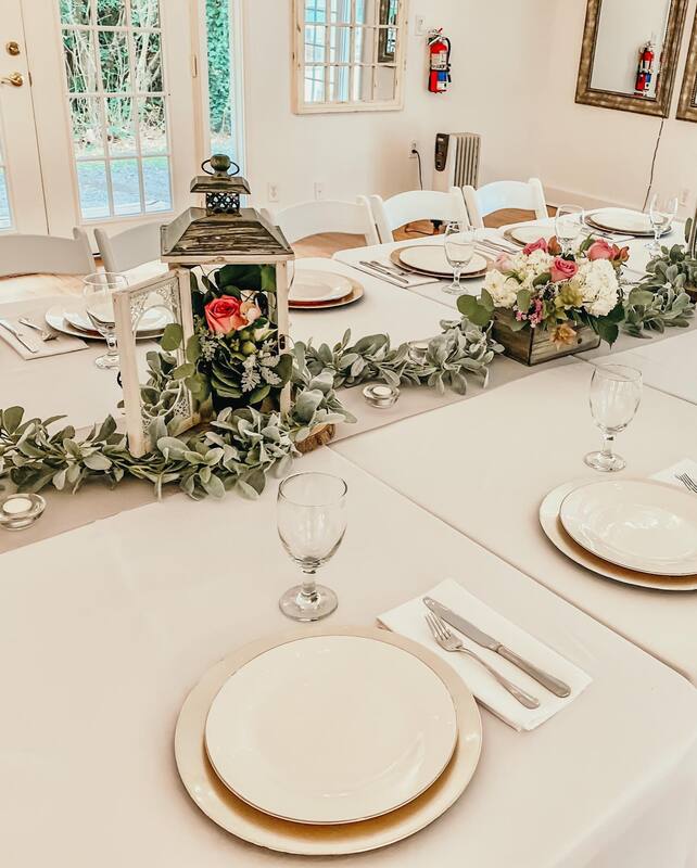gray and greenery tables