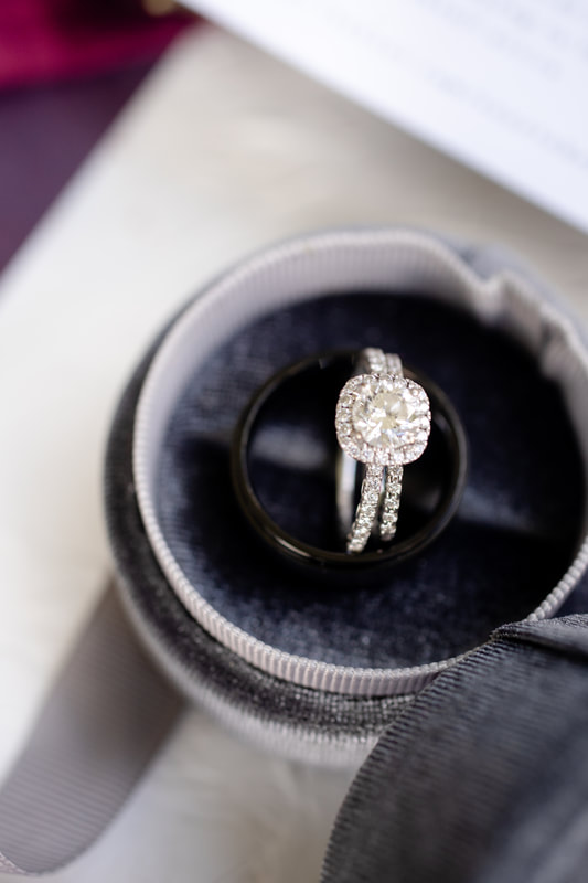 diamond engagement ring in grey velvet ring box