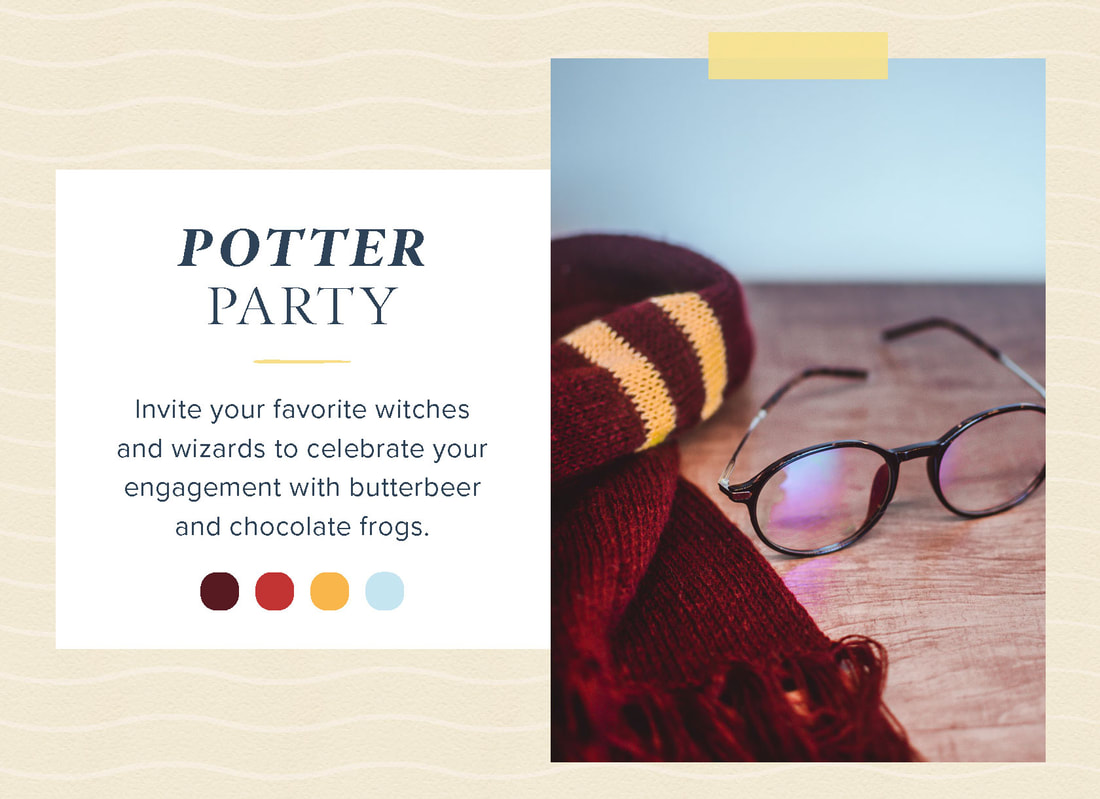 Potter party mood board for harry potter themed bridal shower