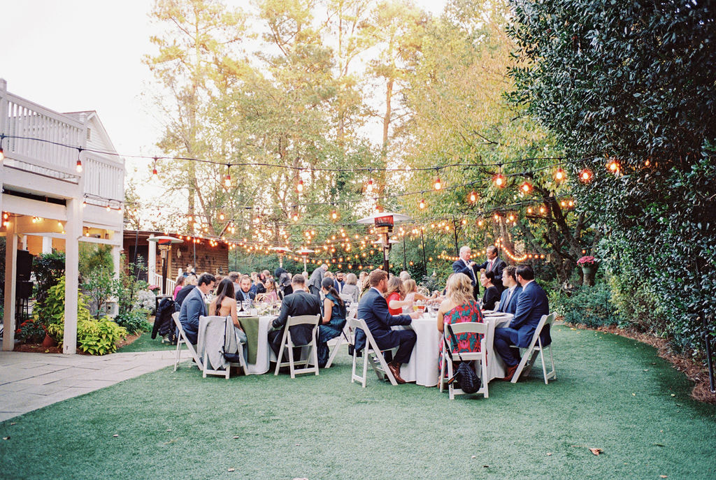 film photo of garden wedding reception