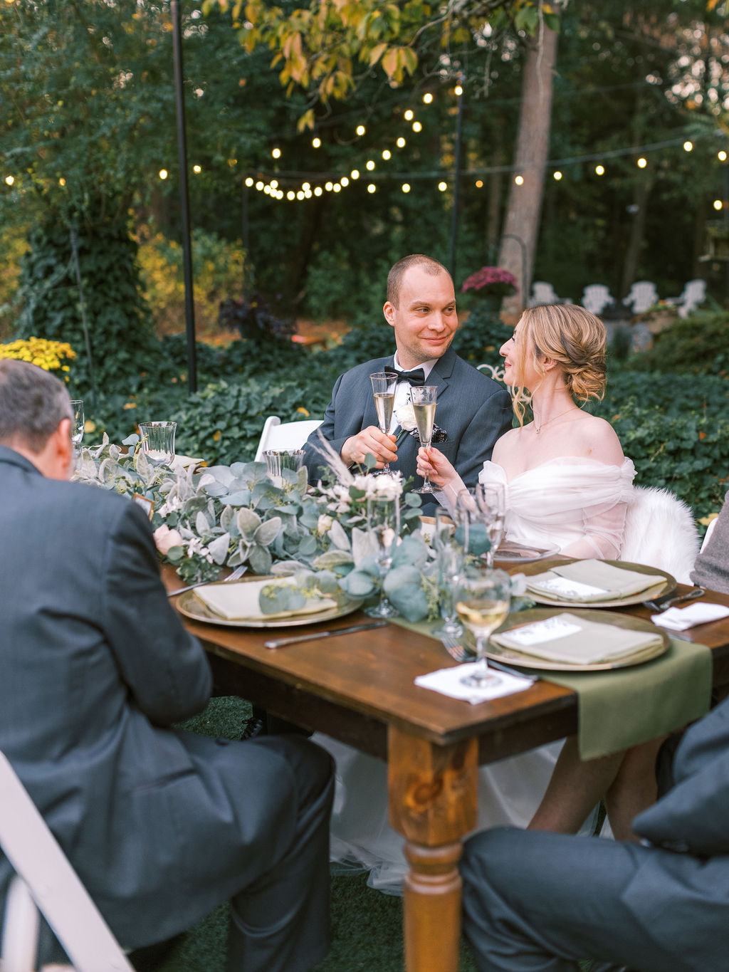 shades of green elegant head table at garden wedding