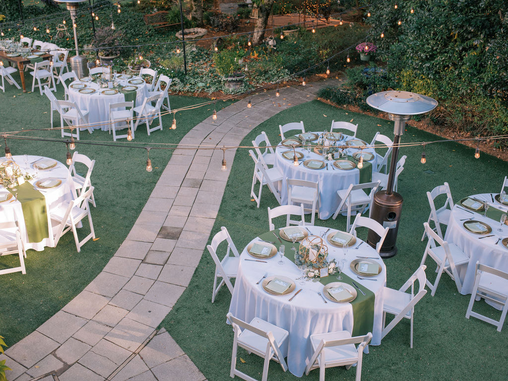 Garden wedding reception with shades of green decor