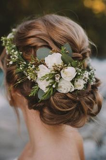 Summer wedding hairstyle up-do with flowers