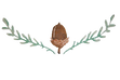 Four Oaks logo of a hand-drawn, upside down acorn with green leaves on each side.