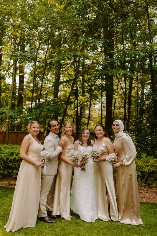 champagne bridal party with hijab and bridesman