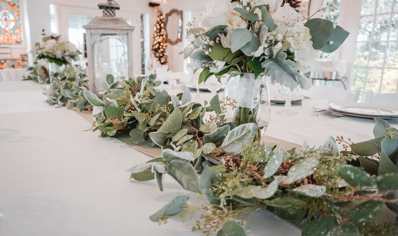 lambs ear and winter greenery tablescape
