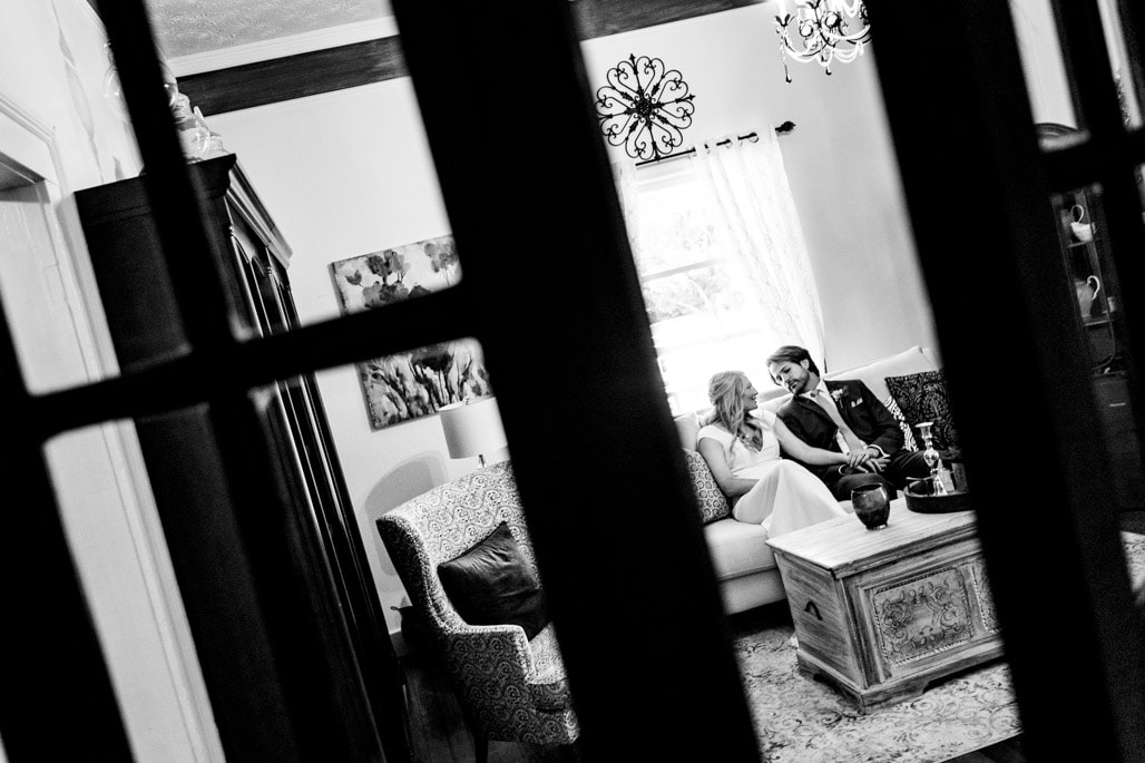 bride and groom in front sitting room