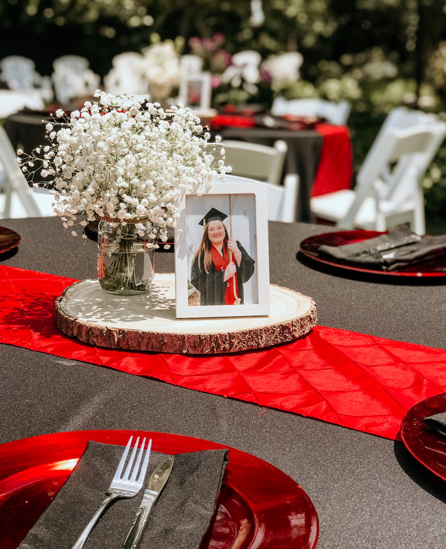 graduation centerpiece with photo and baby's breath