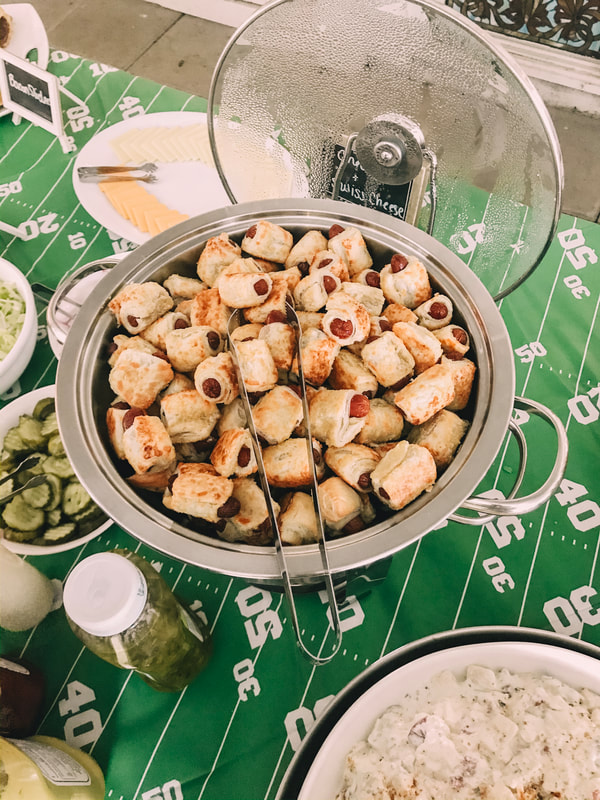 mini pigs in a blanket football themed meal