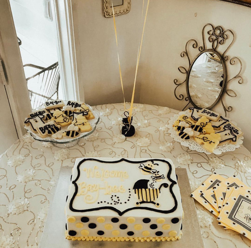 baby shower bee cake and custom cookies
