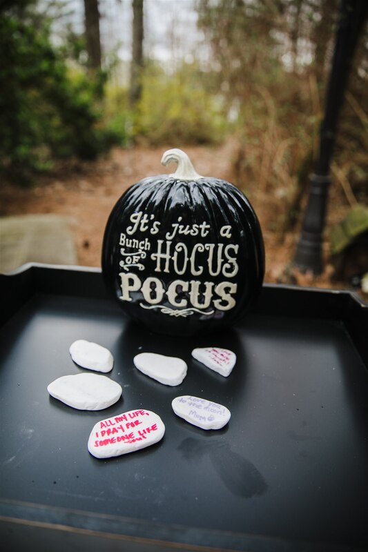 Hocus Pocus black pumpkin with signed river stones