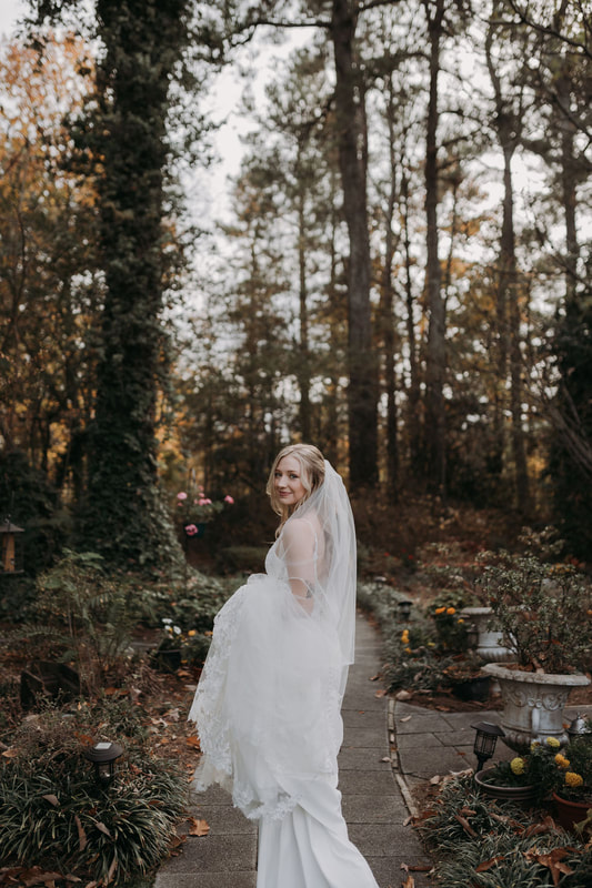 bride in fall garden venue