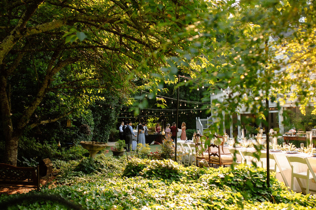 garden backyard wedding reception setup