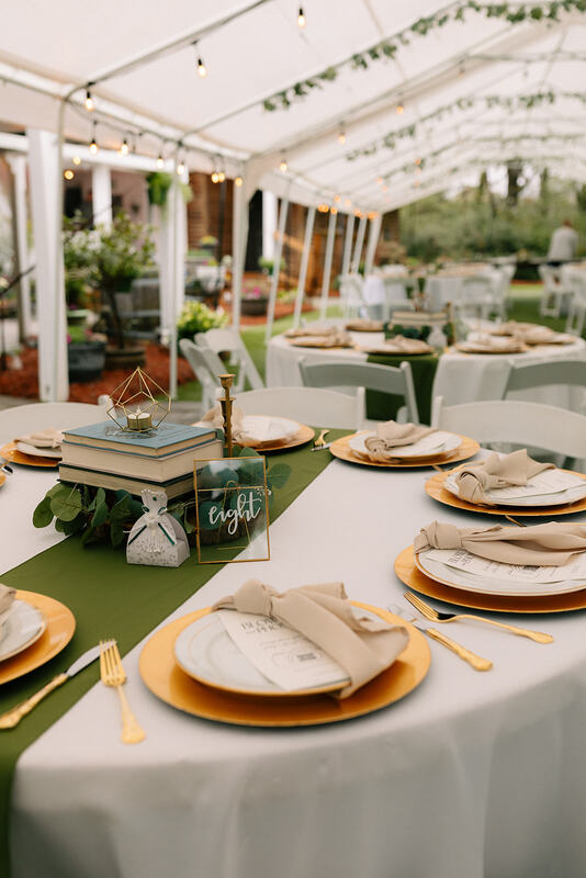 gold, olive, and vintage wedding tables