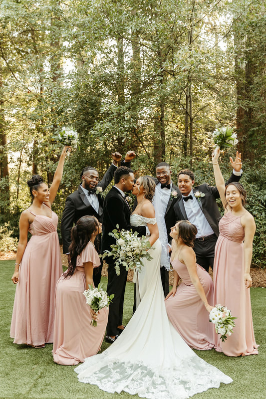 blush and black wedding party