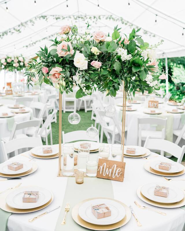 sage green and gold wedding tables