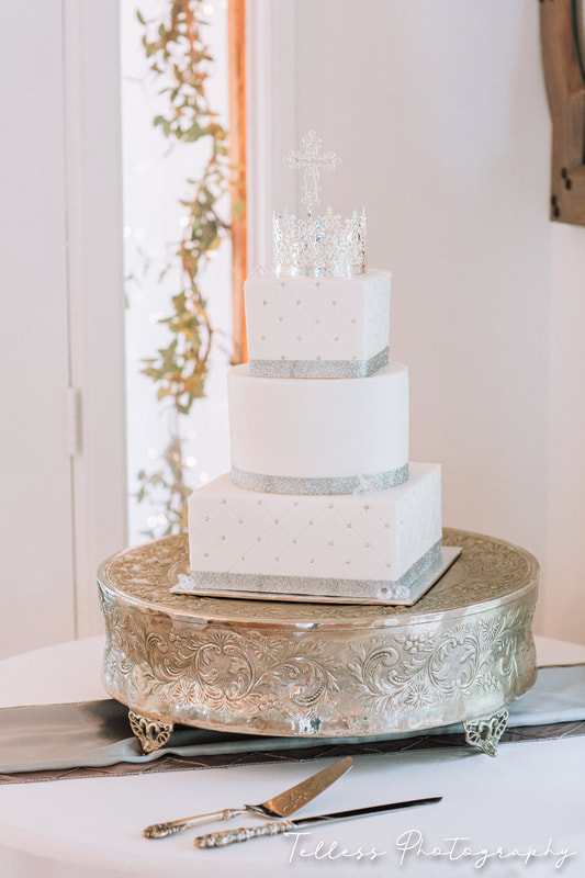 white and silver classic cake